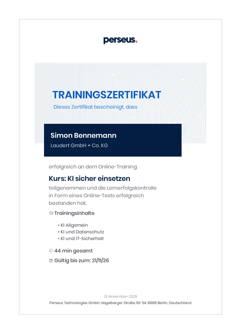 Zertifikat KI sicher einsetzen für Simon Bennemann